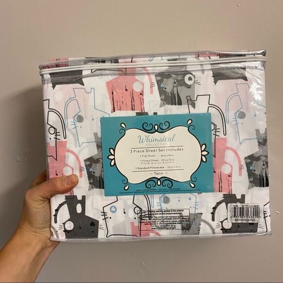 Microfiber Whimsical Cat kitty Printed Sheets Elite Home Products 3 Piece Set - Picture 3 of 5